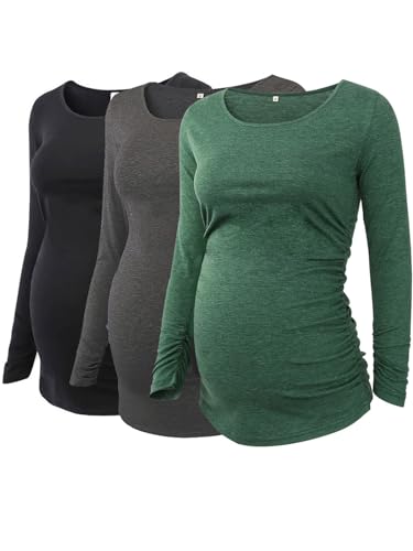 Love2Mi 3er Pack Damen Umstandsshirt Umstandstop Langarm Umstandsmode von Love2Mi
