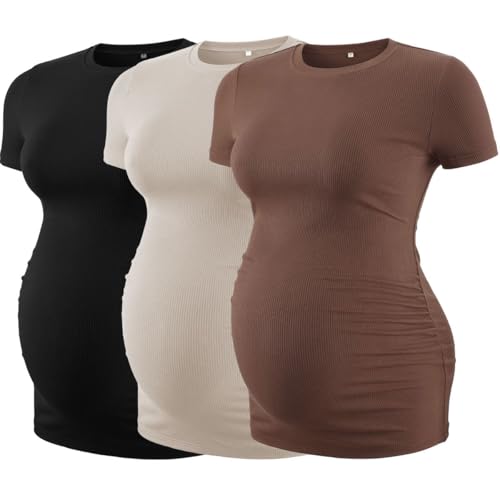 Love2Mi 3er Pack Umstandstop Tshirt Kurzarm Sommer Rundhals Umstands T-Shirt Umstandsmode von Love2Mi