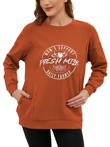 Love2Mi Damen Langarm Stillshirt lässig Unsichtbarer Reißverschluss Sweatshirt zum Stillen Umstandsmode Mit Tasche von Love2Mi
