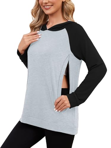 Love2Mi Damen Still-Hoodie mit unsichtbarem Reißverschluss Umstandspullover Langarm Stillshirt für Schwangerschaft & Stillzeit von Love2Mi