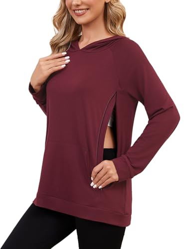 Love2Mi Damen Still-Hoodie mit unsichtbarem Reißverschluss Umstandspullover Langarm Stillshirt für Schwangerschaft & Stillzeit von Love2Mi