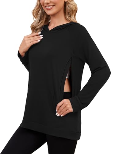 Love2Mi Damen Still-Hoodie mit unsichtbarem Reißverschluss Umstandspullover Langarm Stillshirt für Schwangerschaft & Stillzeit von Love2Mi