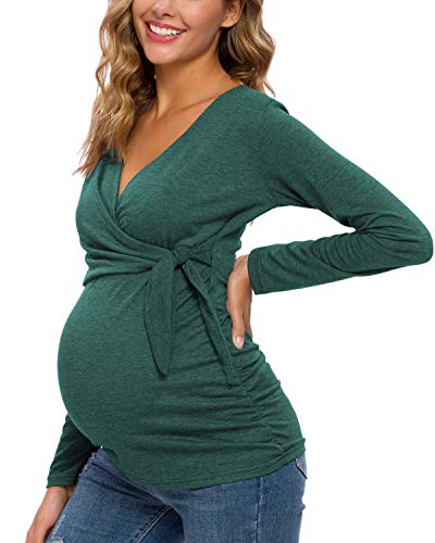 Love2Mi Damen Stillshirt Kurzarm & Langarm Umstandsshirt Umstandsmode V-Neck Schwangere Nursing Tops von Love2Mi