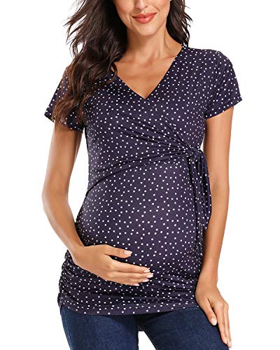 Love2Mi Damen Stillshirt Kurzarm & Langarm Umstandsshirt Umstandsmode V-Neck Schwangere Nursing Tops von Love2Mi