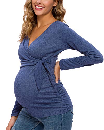 Love2Mi Damen Stillshirt Kurzarm & Langarm Umstandsshirt Umstandsmode V-Neck Schwangere Nursing Tops von Love2Mi