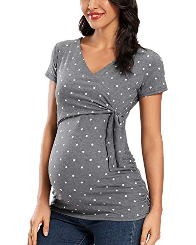 Love2Mi Damen Stillshirt Kurzarm & Langarm Umstandsshirt Umstandsmode V-Neck Schwangere Nursing Tops von Love2Mi