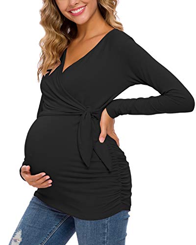 Love2Mi Damen Stillshirt Kurzarm & Langarm Umstandsshirt Umstandsmode V-Neck Schwangere Nursing Tops von Love2Mi