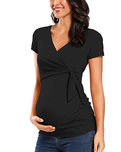 Love2Mi Damen Stillshirt Kurzarm & Langarm Umstandsshirt Umstandsmode V-Neck Schwangere Nursing Tops von Love2Mi