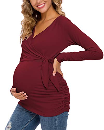 Love2Mi Damen Stillshirt Kurzarm & Langarm Umstandsshirt Umstandsmode V-Neck Schwangere Nursing Tops von Love2Mi