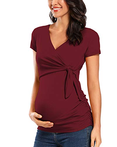 Love2Mi Damen Stillshirt Kurzarm & Langarm Umstandsshirt Umstandsmode V-Neck Schwangere Nursing Tops von Love2Mi