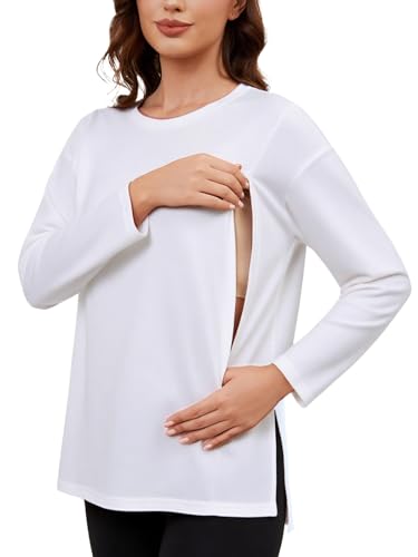 Love2Mi Damen Stillshirt mit Verstecktem Reißverschluss Langarm Stillen Tshirt Lose Stilltop Freizeit Umstandsmode von Love2Mi