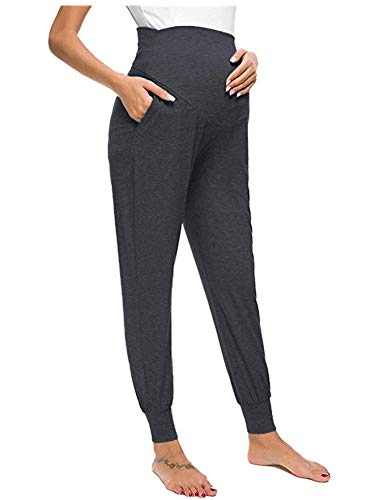 Love2Mi Freizeithose für Schwangere, Umstandsleggings Schwangerschaft Hosen Bequeme Stretch Jogginghose, Dunkelgrau, S von Love2Mi