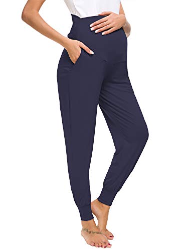 Love2Mi Freizeithose für Schwangere, Umstandsleggings Schwangerschaft Hosen Bequeme Stretch Jogginghose, Marineblau, L von Love2Mi