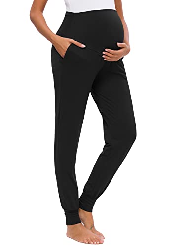 Love2Mi Freizeithose für Schwangere, Umstandsleggings Schwangerschaft Hosen Bequeme Stretch Jogginghose, Schwarz, M von Love2Mi