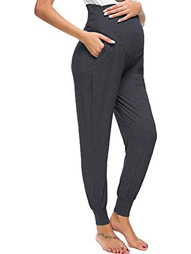 Love2Mi Schwangerschafts-Jogginghose für Damen, dehnbar, bequem, dunkelgrau, M von Love2Mi