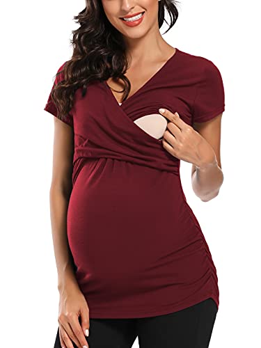 Love2Mi Stillshirt Kurzarm & Langarm Stillkleidung Umstandsshirt Schwangerschaft T-Shirt Nursing Umstandstop von Love2Mi