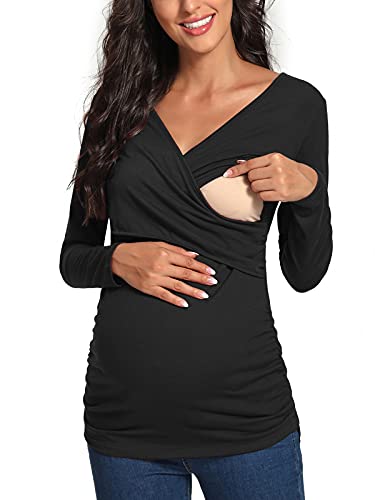 Love2Mi Stillshirt Kurzarm & Langarm Stillkleidung Umstandsshirt Schwangerschaft T-Shirt Nursing Umstandstop von Love2Mi