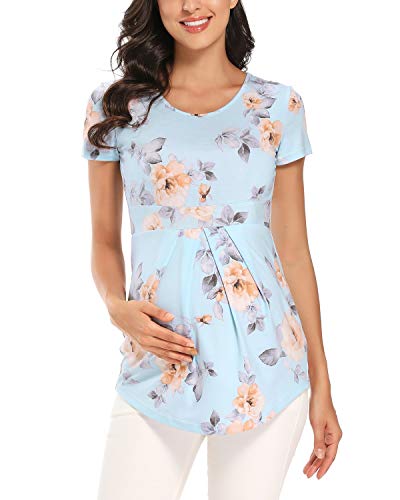 Love2Mi Umstands-Top Kurzarm Schwangerschaft T-Shirt Sommer Tunika, Flower80, Small von Love2Mi