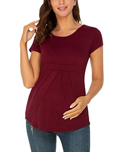 Love2Mi Umstands-Top Kurzarm Schwangerschaft T-Shirt Sommer Tunika, weinrot, X-Large von Love2Mi