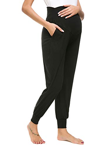 Love2Mi Umstandsmode Damen Freizeithose Dehnbar Bequem Lounge Jogginghose Gr. L, Schwarz von Love2Mi