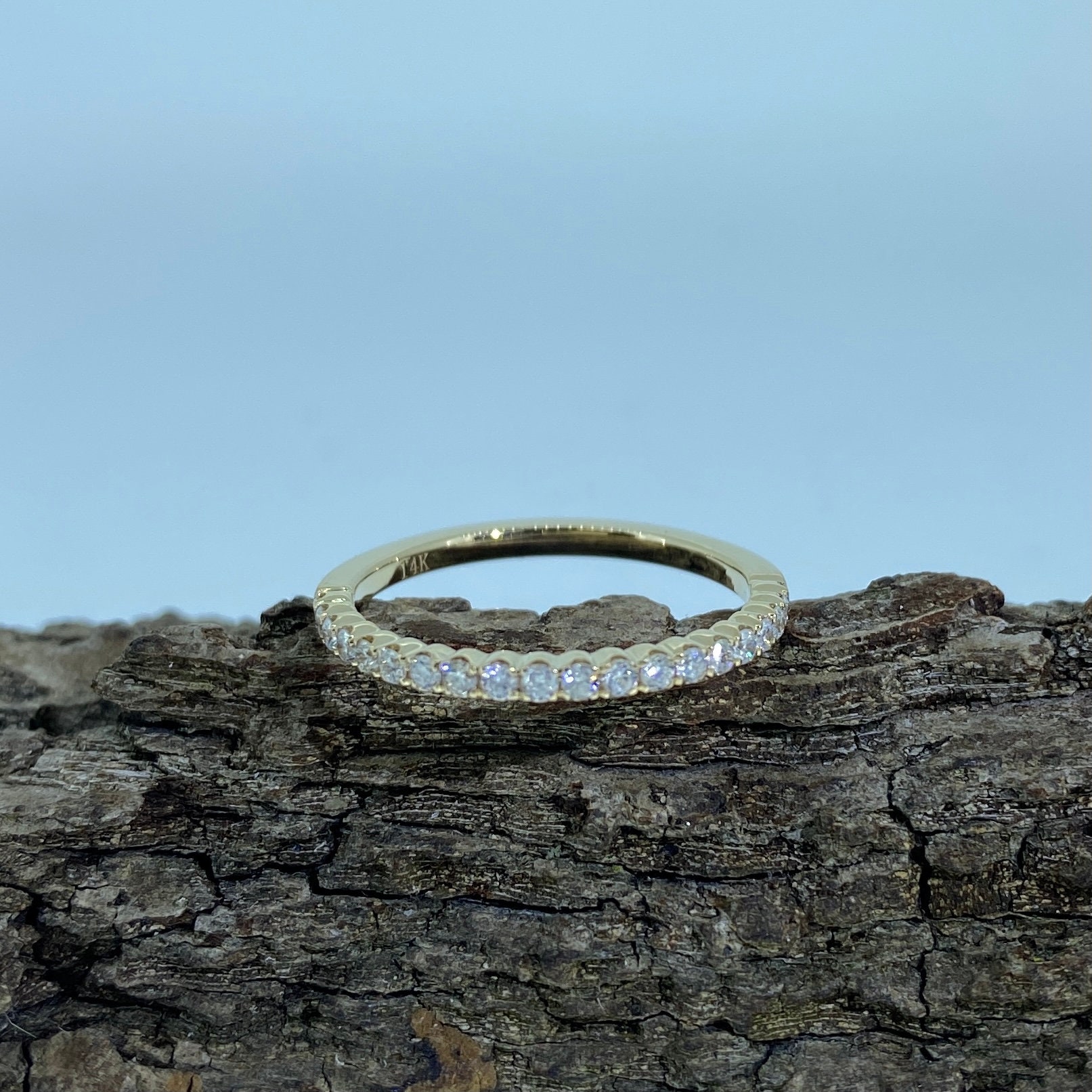 0.3 Karat Natürlicher Diamant 14K Gelbgold Ehering/Pave Stil Versprechen Ring Halb Eternity | B80 von Love4UJewelry