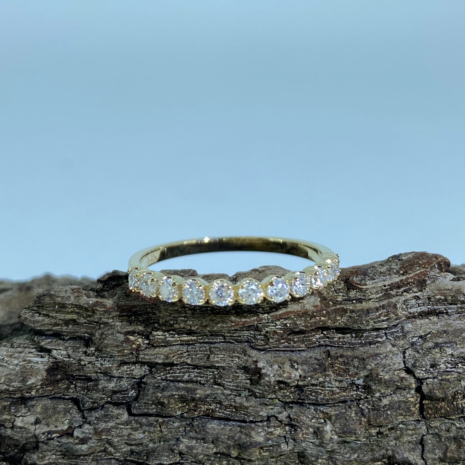 0.33 Karat Natürlicher Diamant 14K Gelbgold Ehering/Pave Style Stapelbarer Halb Eternity Versprochener Ring | B81 von Love4UJewelry