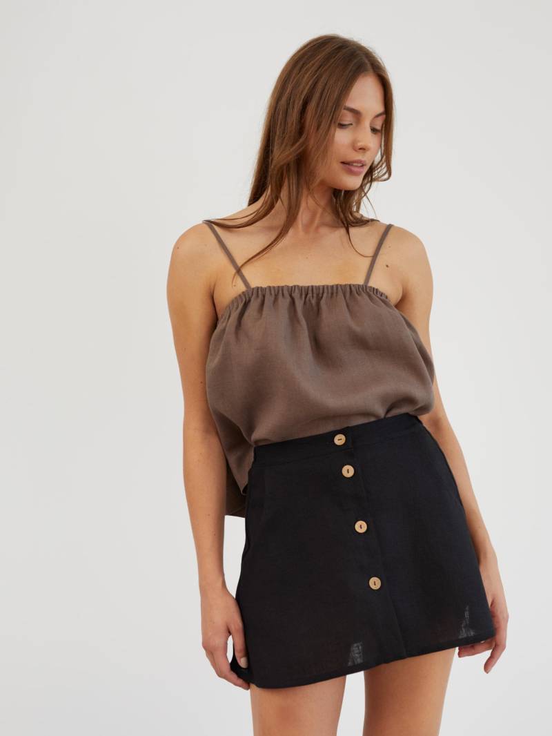 Leinen Minirock, Hohe Taille Knopfleiste Vorne A-Linie | Amina von LoveAndConfuse