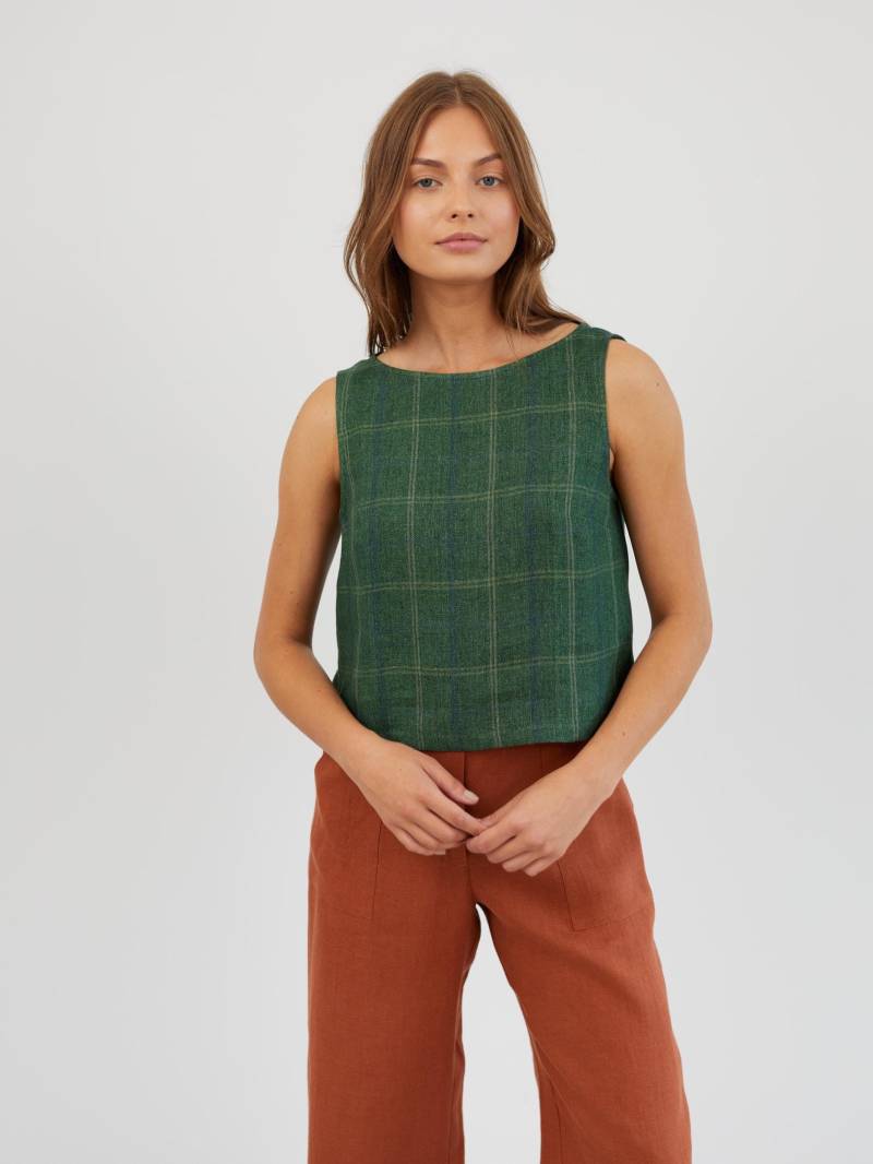 Kariertes Leinen Crop Top, Ärmelloses Boxy Shirt | Sonate von LoveAndConfuse