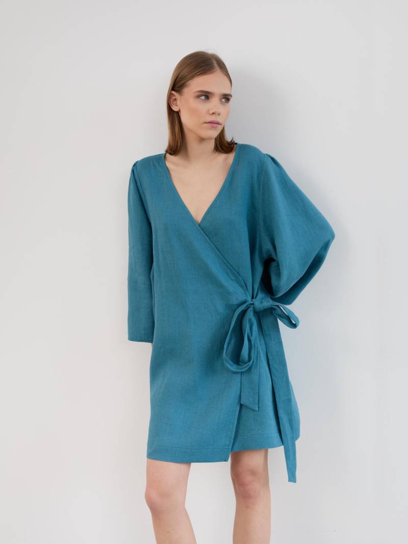 Leinen Wickelkleid Emery/Mit Puffärmeln von LoveAndConfuse