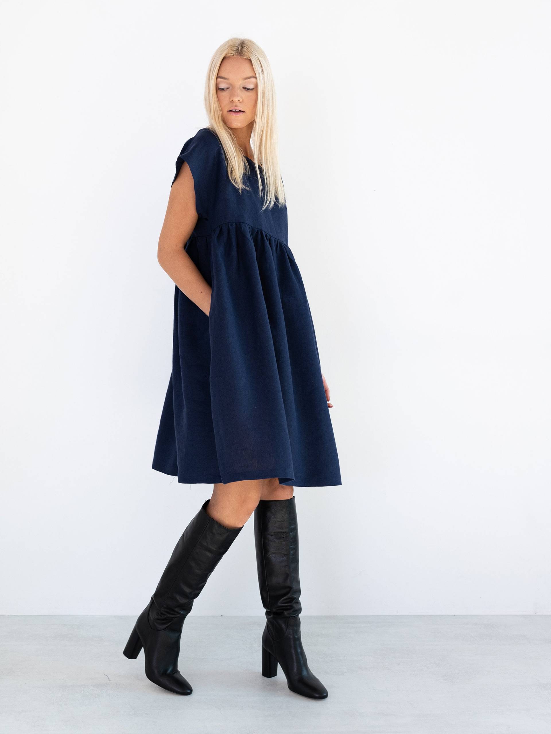 Poppy Leinen Kleid Navy Blau/Sommerkleid Für Frauen von LoveAndConfuse