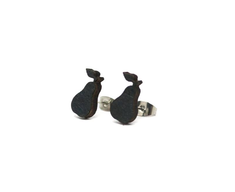 Mini Holzohrstecker Birne Vegan Holzohrringe Laser-Cut Schwarz von LoveAndCraftsShop