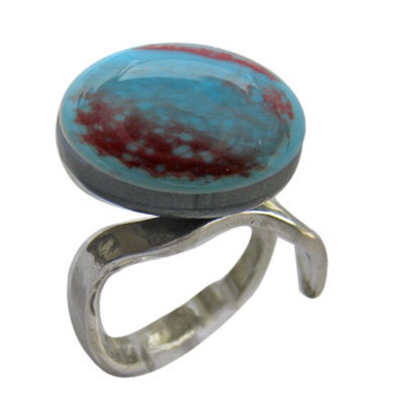 Schmelzglas Pet Feuerbestattung Schmuck ~ Vintage Ring Blau/Rot Schmelzglas Pet Feuerbestattung Schmuck ~ Vintage Ring Blau/Rot von LoveAshesMemorials