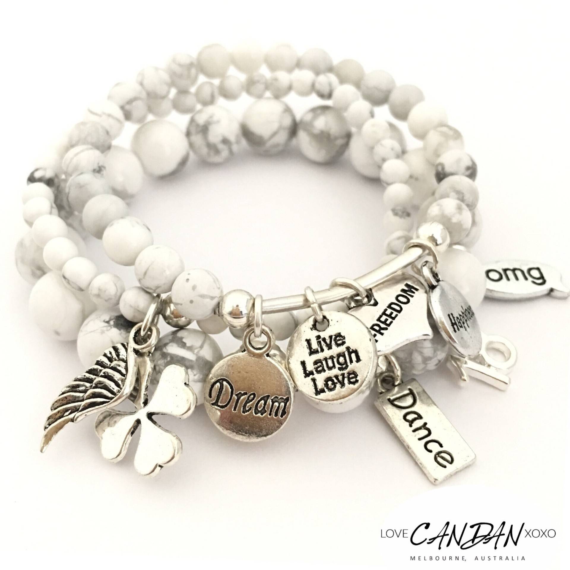 18. Geburtstag Armband Set Geschenkidee Howlith Edelsteine Omg Traum Live Lachen Liebe Engelsflügel Glück Charms von LoveCandanxoxo