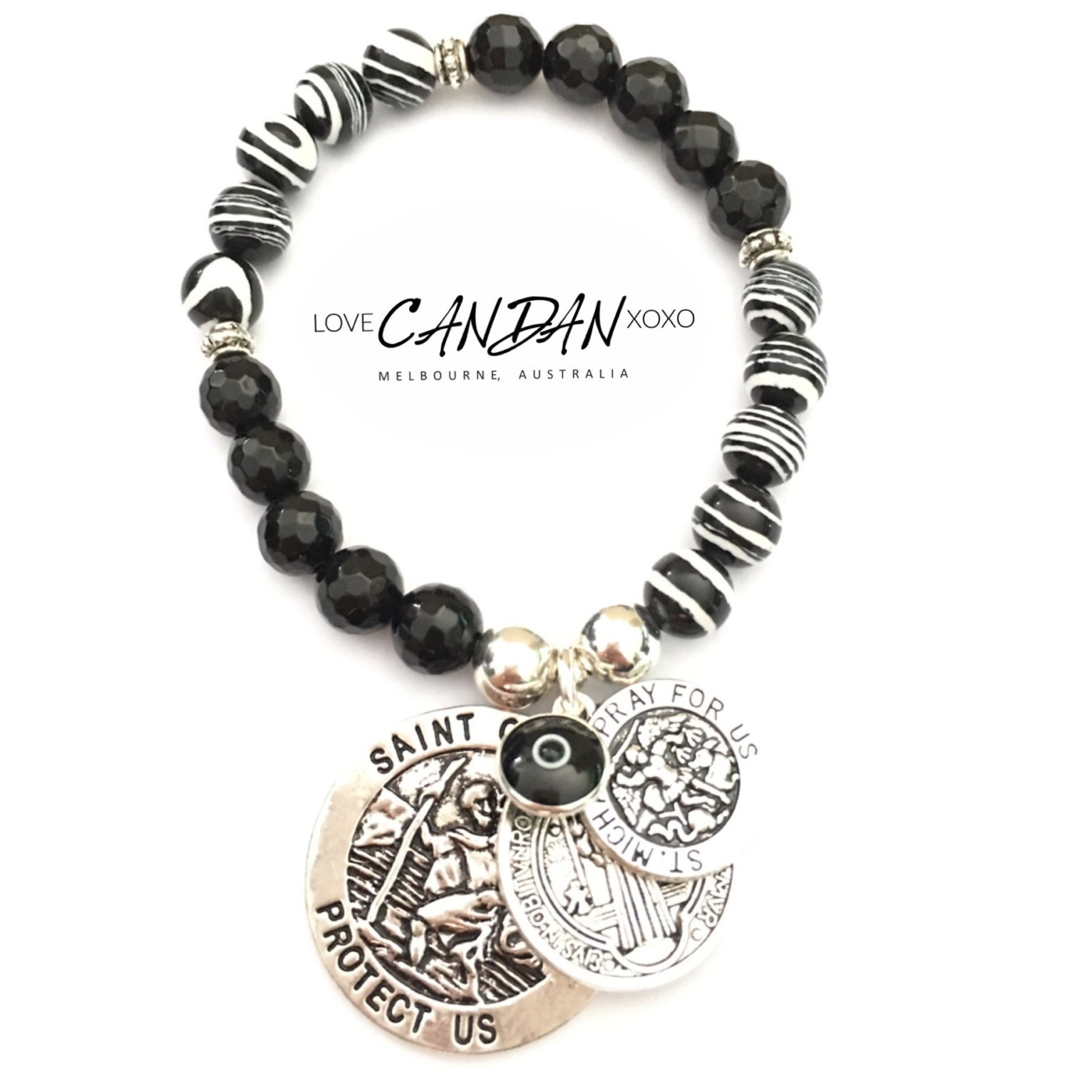 Böse Auge Saint Christopher Bennidict Und Michael Religiöses Armband von LoveCandanxoxo