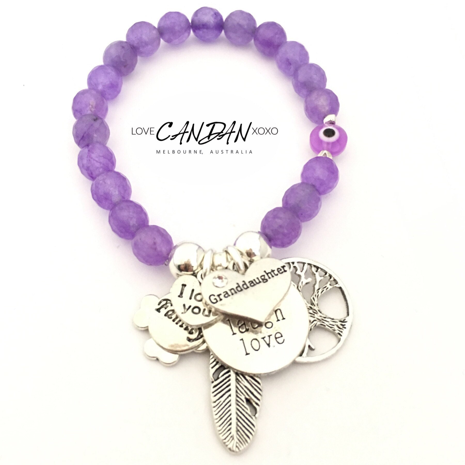 Enkelin Geschenk Bösen Auge Perlen Freundschaft Charme Armband Andenken Leben Lachen Liebe Familie Klee Engel Feder von LoveCandanxoxo