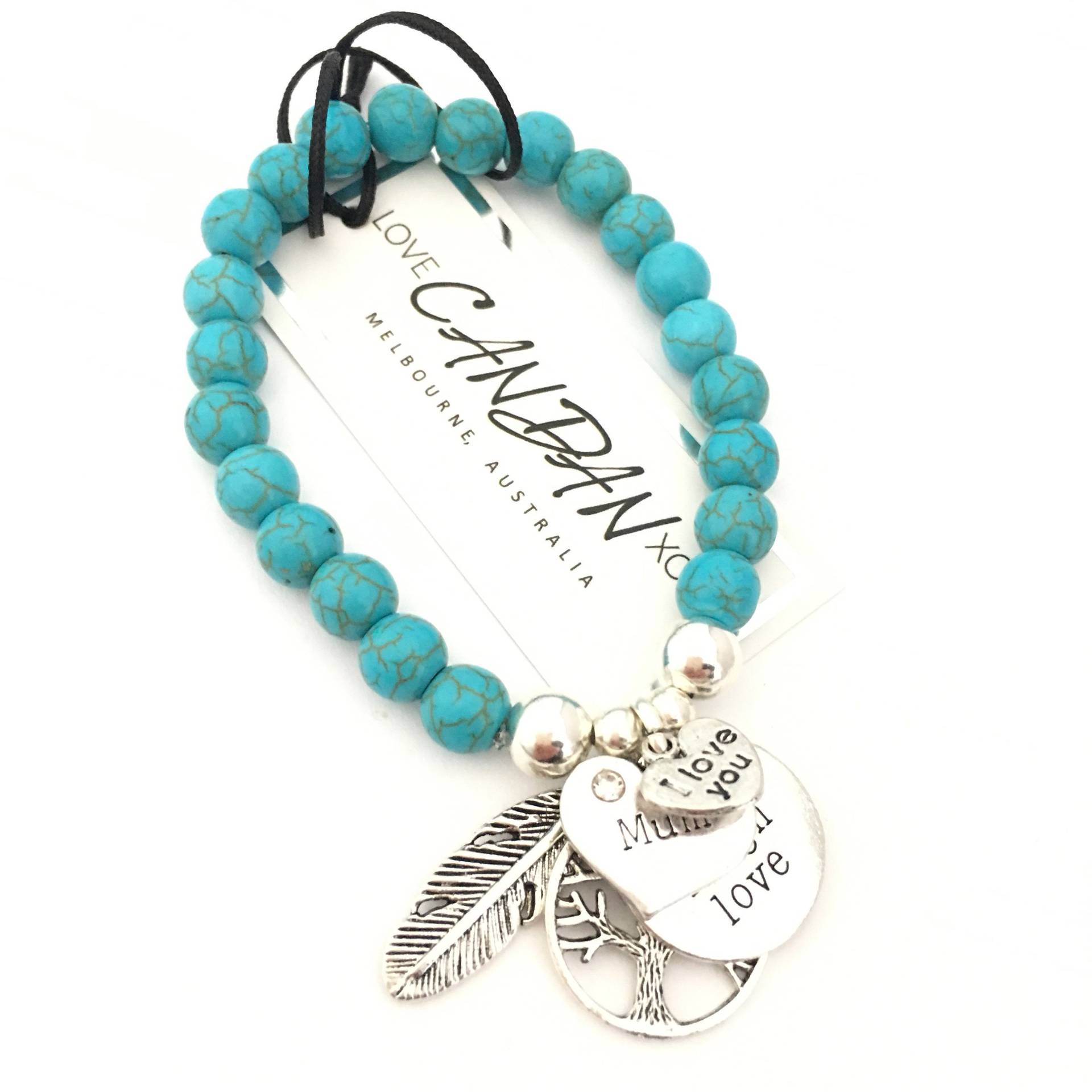Ich Liebe Dich Mama Perlen Bettelarmband Türkis Freundschaft Andenken Live Laugh Liebe Baum Des Lebens Engel Feder Charms von LoveCandanxoxo