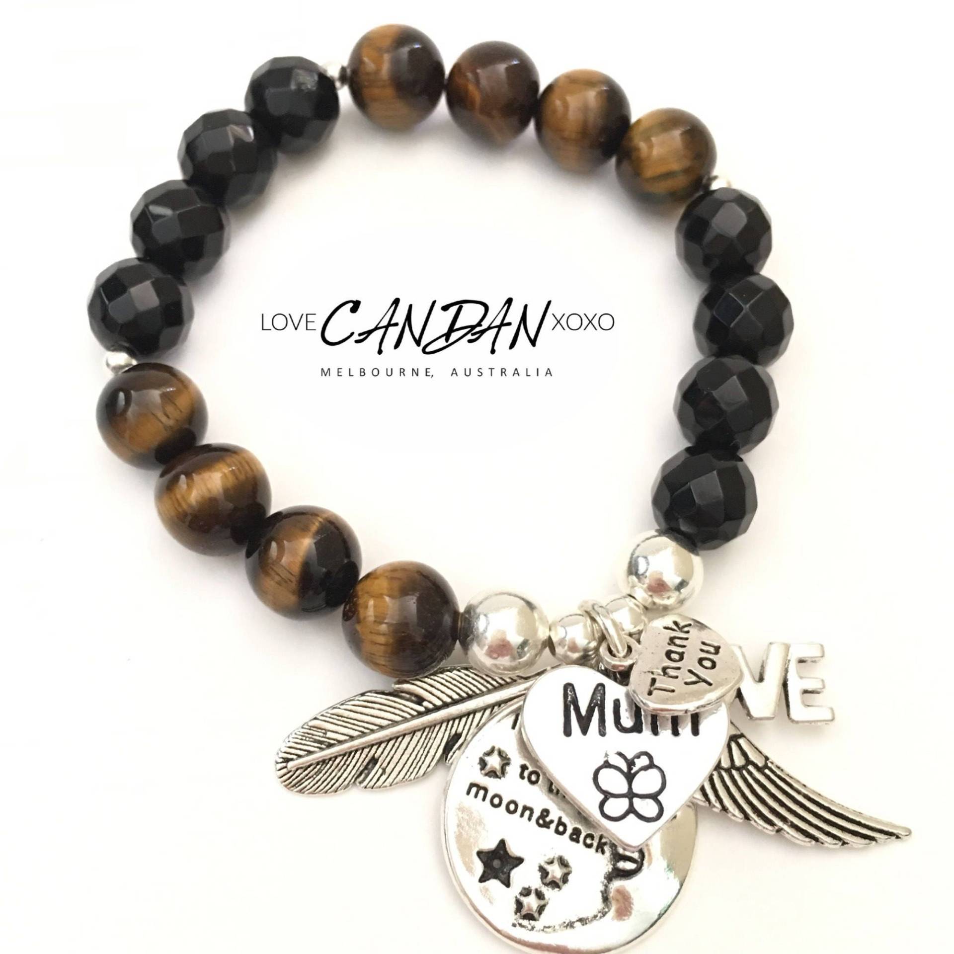 Mama Danke Geschenk Mutter Armband Perlen Mit Liebe Sie Zum Mond Und Zurück, Liebe, Engel Feder Flügel Charms von LoveCandanxoxo