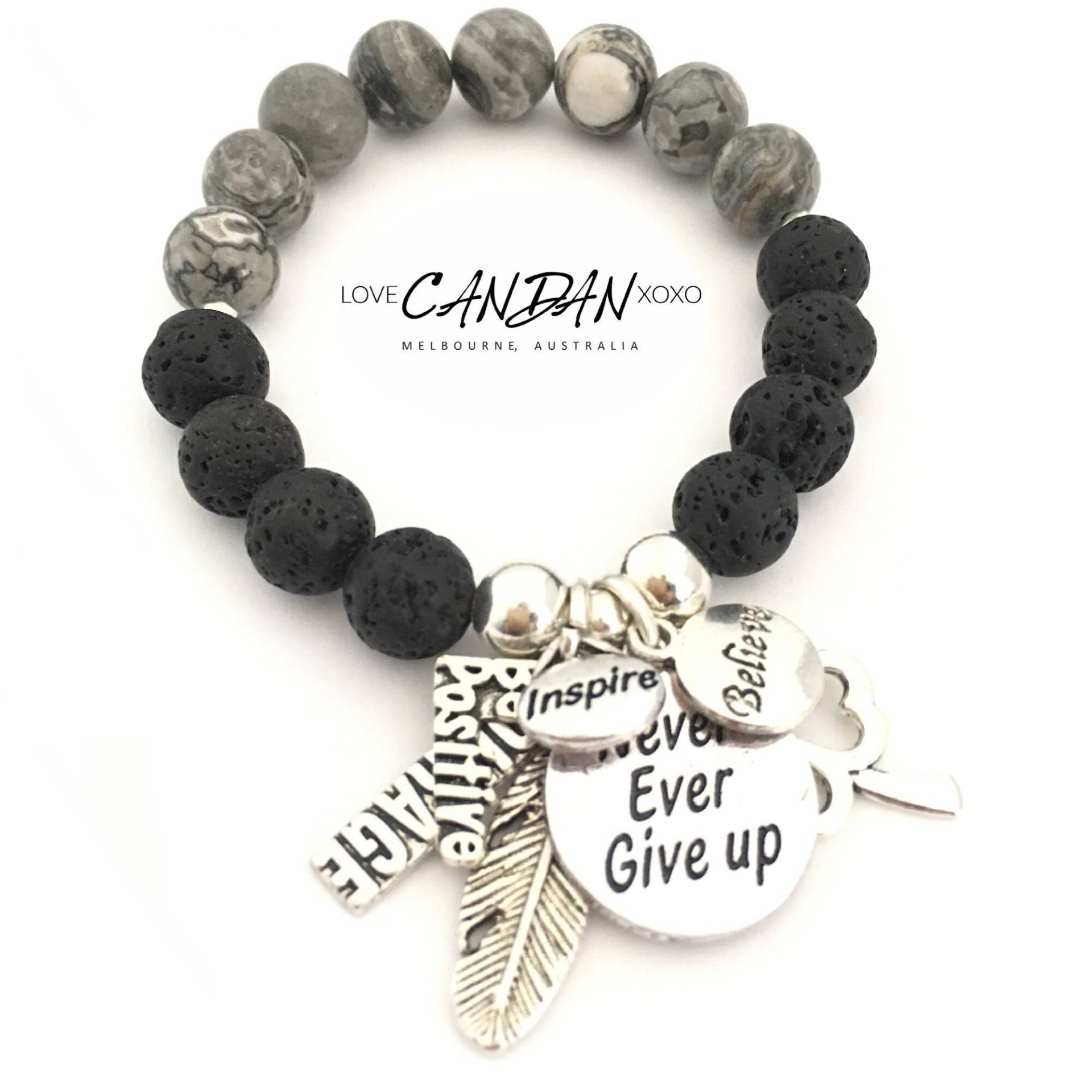 Niemals Aufgeben Armband Inspirieren Positiv Sein Mut Glauben Engelsflügel-Charme Lava Aromatherapie-Diffusor Öle von LoveCandanxoxo