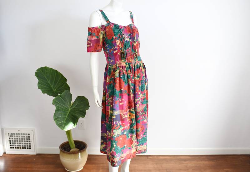 80Er Jahre Florales Sommerkleid Mit Offener Schulter - M von LoveCharles