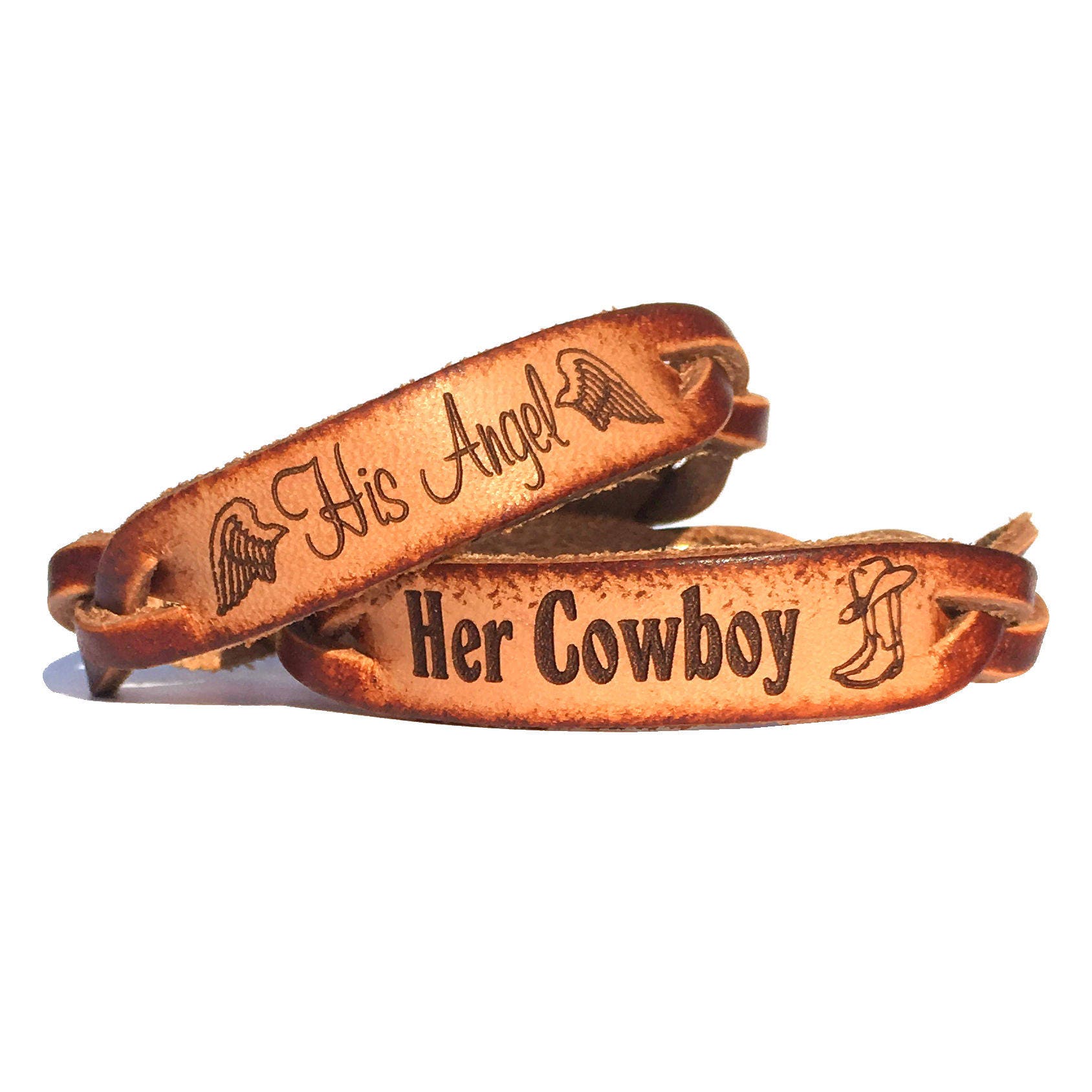 Her Cowboy His Angel Leder Gravierte Geflochtene Paare Armband-Set Her Cowboy His Angel Leder Gravierte Geflochtene Paare Armband-Set von LoveChirpGifts