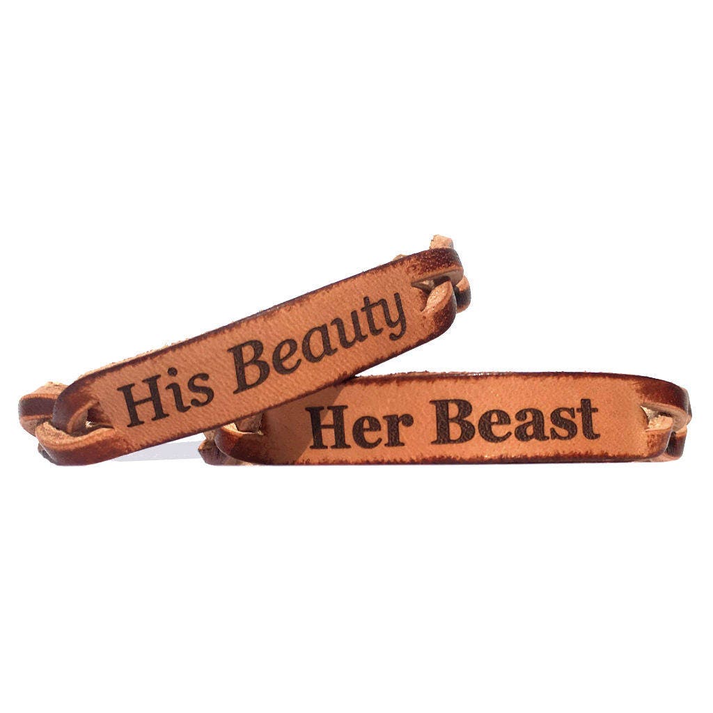 Seine Schönheit Ihr Biest Leder Graviert Geflochtene Paare Armband Set Seine Schönheit Ihr Biest Leder Graviert Geflochtene Paare Armband Set von LoveChirpGifts