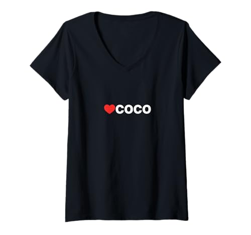 Damen Coco Love, Herz-Design, geliebt von jedem, der Coco mag T-Shirt mit V-Ausschnitt Damen Coco Love, Herz-Design, geliebt von jedem, der Coco mag T-Shirt mit V-Ausschnitt von LoveCoco.