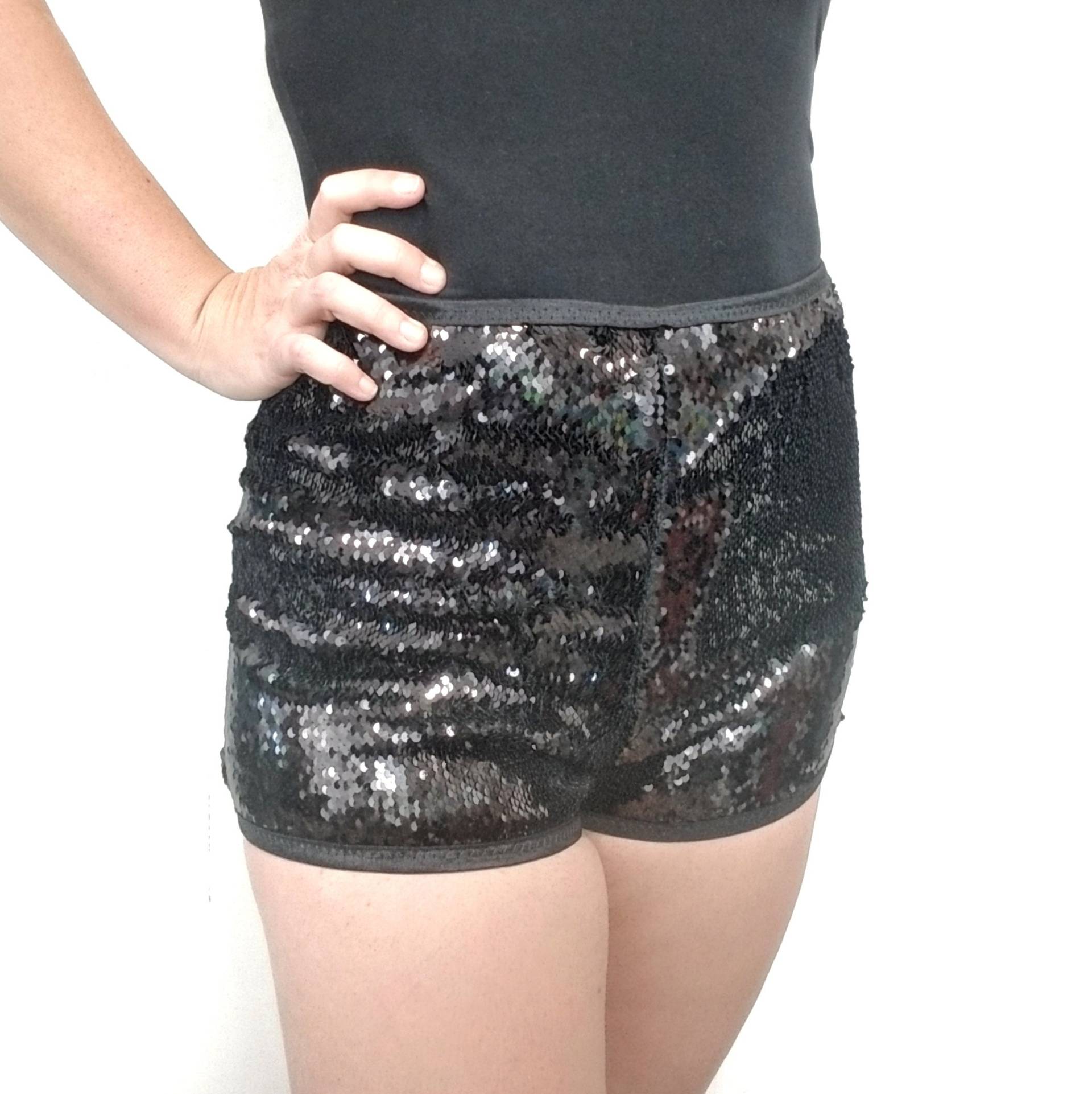 Shorts - Mermaid Pailletten Flip Low, Mid, & High Rise/Taille Reversibel Schwarz Glänzend/Männer, Frauen Halloween, Karneval, Tänzer von LoveElectricMess