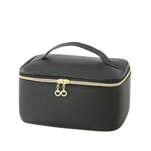 LoveFirst Groß Kosmetiktasche Damen Multifunktionale Wasserdichter Reise Schminktasche PU Leder Tragbare Makeup Bag Kosmetischer Organizer Mit Herausnehmbarem Fach（Farbe: Schwarz） von LoveFirst