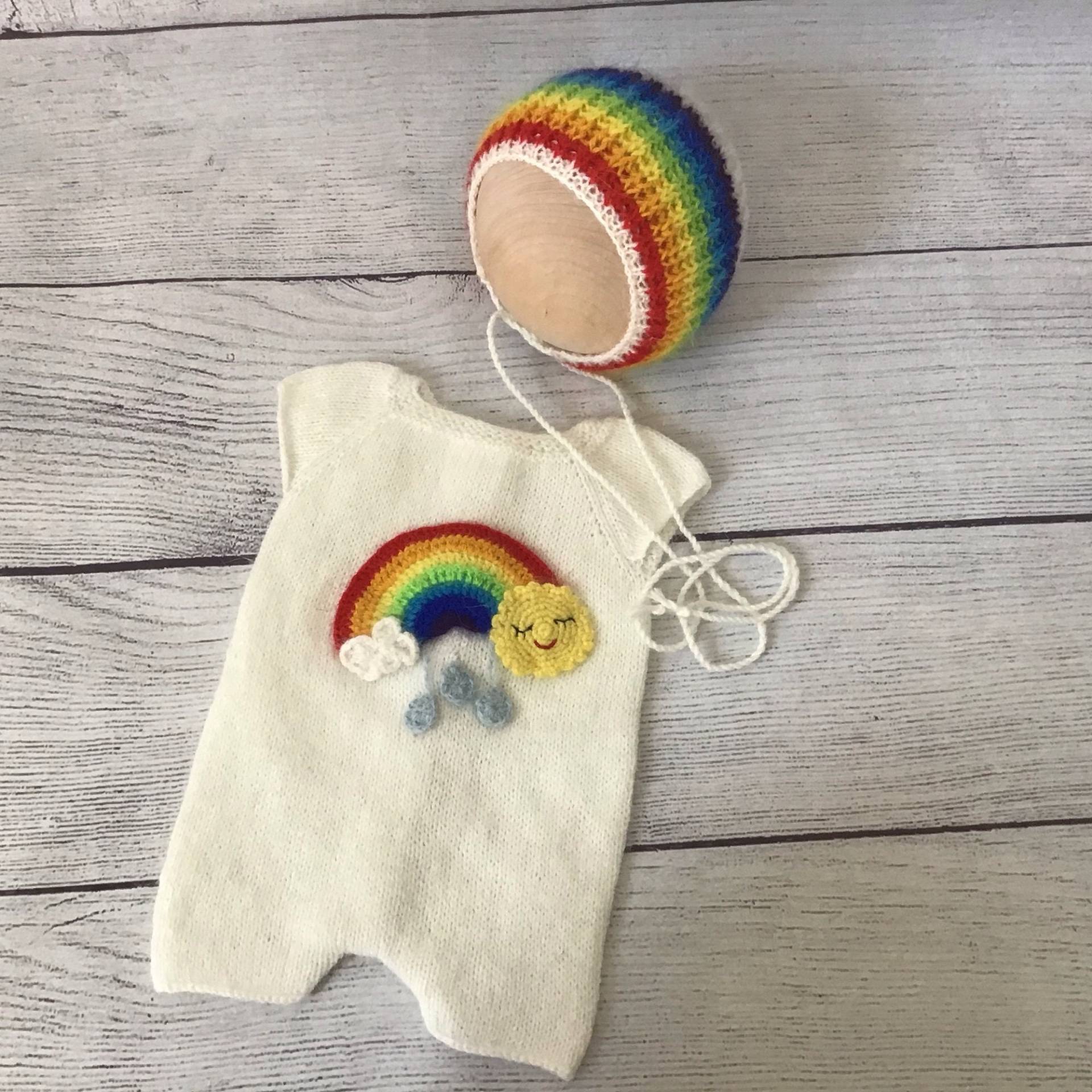 Regenbogen Strampler Set - Weißer Und Mütze Foto Requisite Baby Geschenk Mädchen Angora von LoveFlowerStore