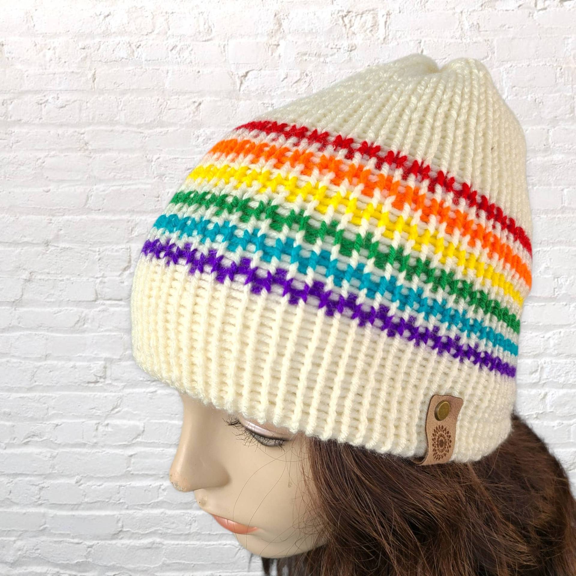 Retro Gestreifte Slouchy Beanie Für Frauen, Gestrickte Wintermütze, Regenbogenmütze Gestrickt, Frau Geschenk Freundin, Bunte Mütze von LoveFuzz