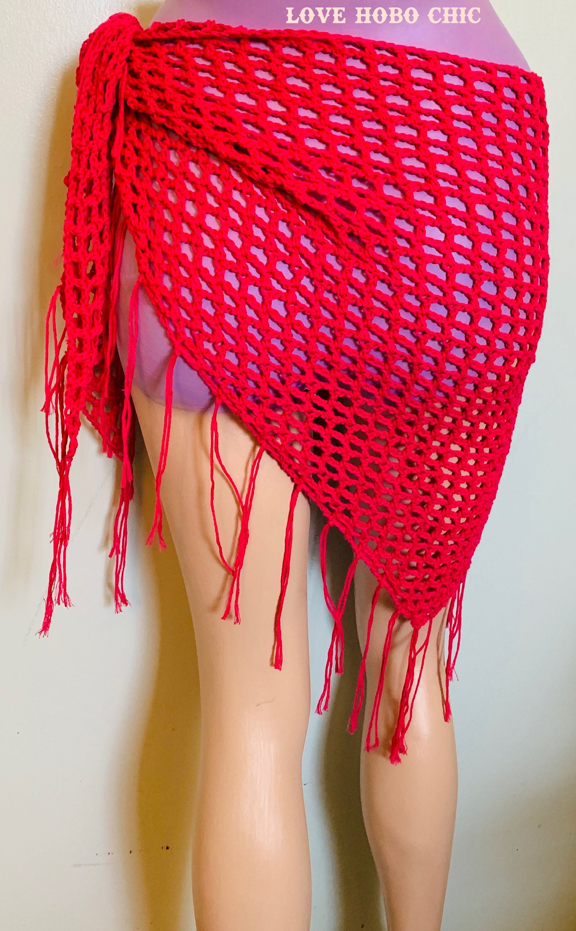 Aquarius, Baumwolle Netz Spitze Crochet Sarong/Schal Mit Fransen, Hot Pink von LoveHoboChic