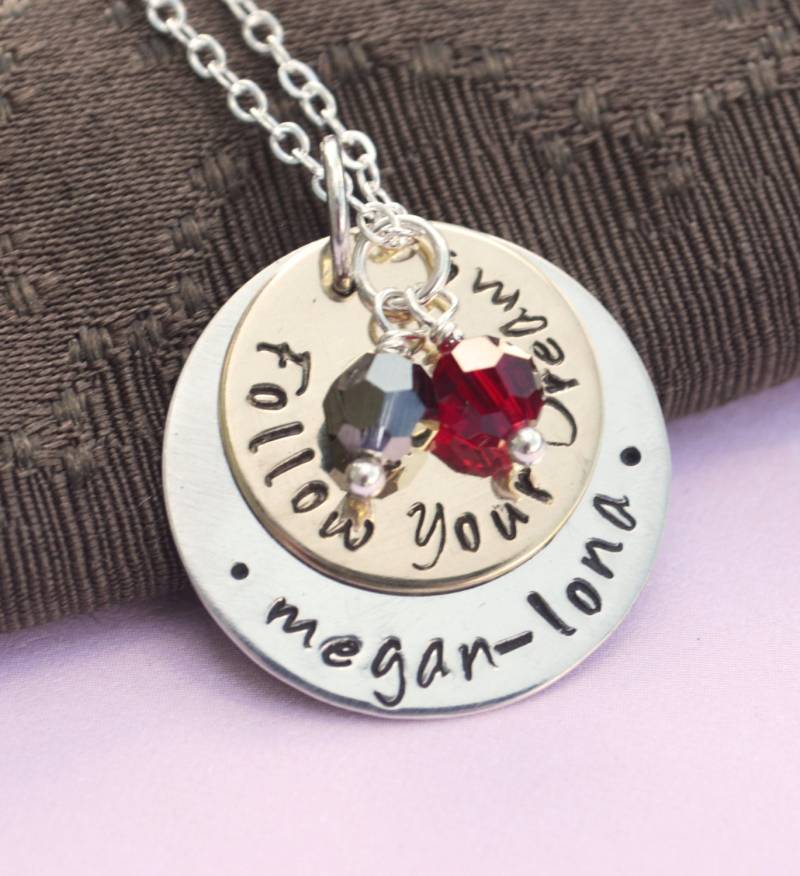 Messing/sterling Silber Follow Your Dreams Abschluss Halskette, Personalisierte High School College von LoveItPersonalized