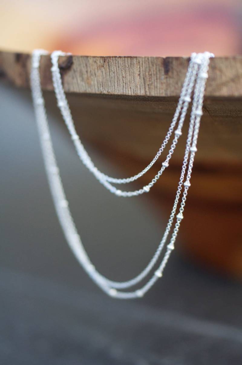 24" Multi-Kette Silber Satelliten Halskette, Schichtung Collier, Zierliche Jeden Tag Halskette von LoveJewelryByJ