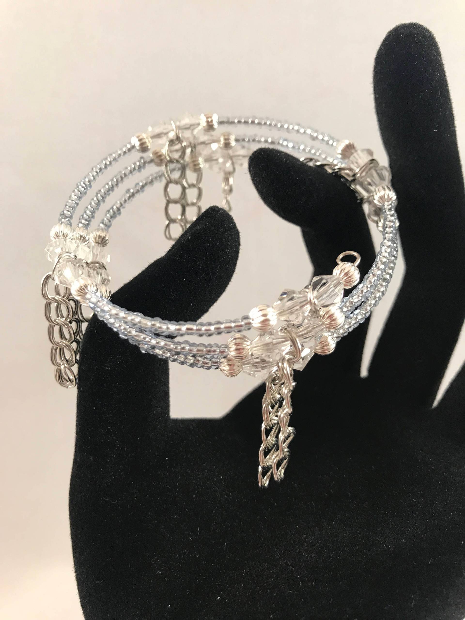 Kristall-Perlen Mit Silber Ketten-Memory-Draht Hängen Wickelarmband von LoveLeeBling